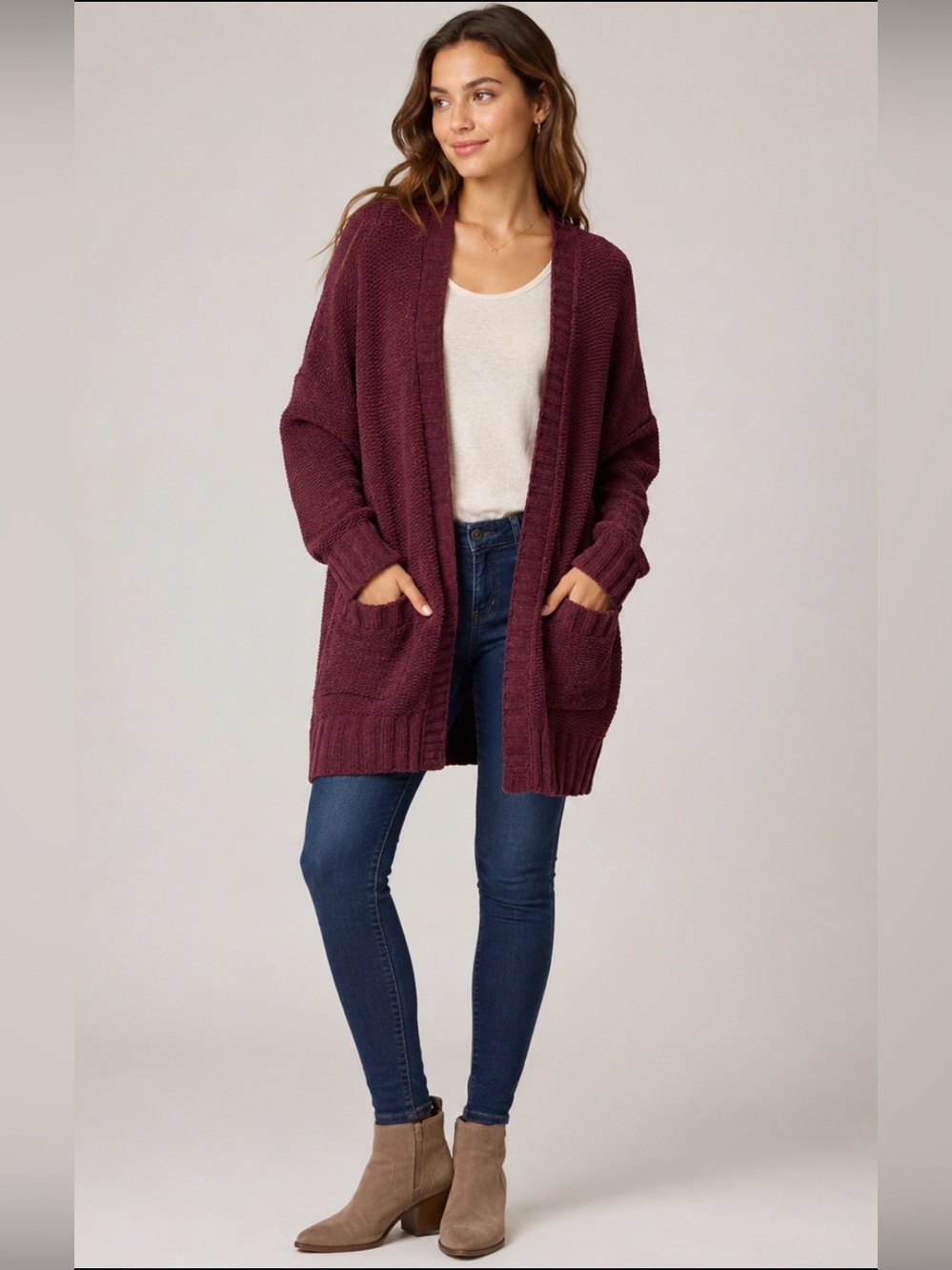 American Eagle Outfitters Burgundy Oversized Open Front Cardigan XS/S
